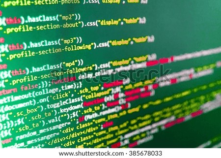 Programmer developer screen. Software development. Writing program code on computer. Programming code on computer screen. (Code is my own property there is no risk of copyright violations)