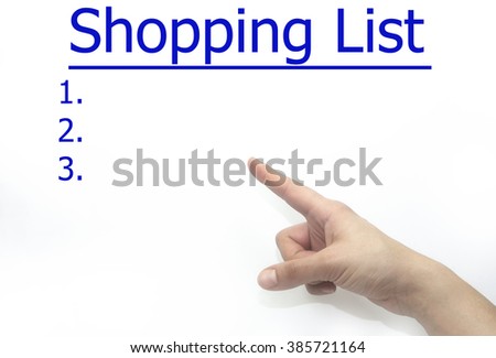 hand writing shopping list on a transparent wipe board. isolated on white background
