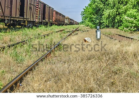 The old railway line, and installation lost in the grass.