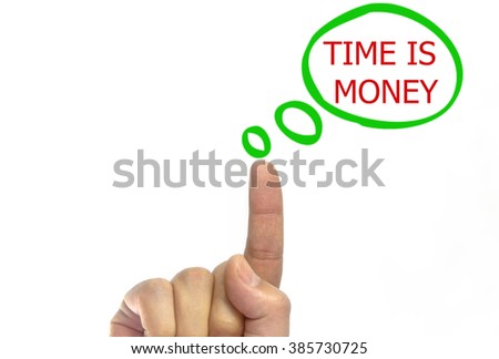 hand writing time is money talking balloon on a transparent wipe board. isolated on white background