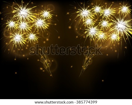 Abstract background with gold fireworks, vector illustration