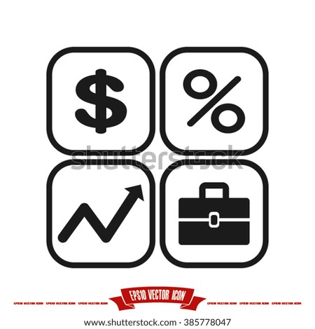 Icons set: dollar, percent, briefcase, curve
