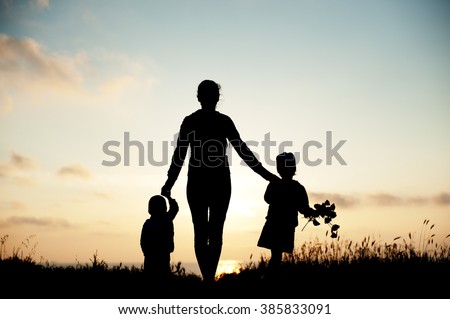 mother  children  family sea  sunset  flowers  spring    silhouette  beautiful women