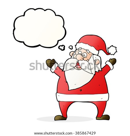 jolly santa cartoon with thought bubble