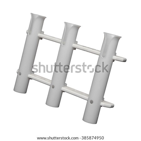 Set of boat white plastic fishing rod holders isolated on white