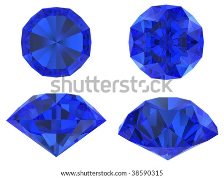 Blue  diamond set with different view isolated with clipping path