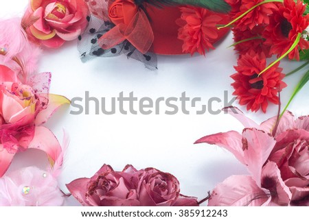 Colorful flower decorated for picture frame in a white background. Copy space.