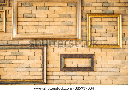 Blank photo frame decoration on brick wall textures for background - Vintage filter