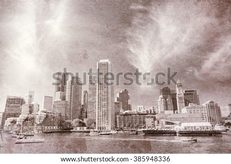 Boston skyline, vintage photo.