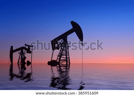 The beam pumping unit is homework, sunset in oil field 