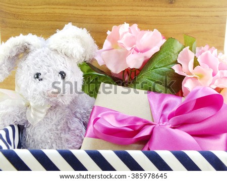rabbit doll and gift box easter day decoration