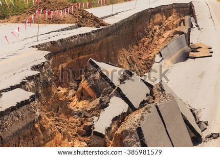 Cracked road after the earthquake Royalty-Free Stock Photo #385981579