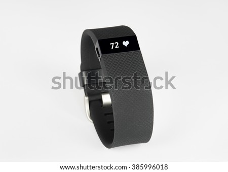 Sports Activity Tracker Wristband with Simulated Heart Rate Royalty-Free Stock Photo #385996018