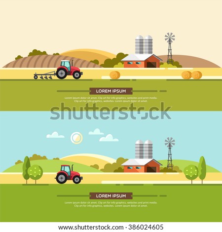 Agriculture and Farming. Agribusiness. Rural landscape. Design elements for info graphic, websites and print media. Vector illustration. Royalty-Free Stock Photo #386024605
