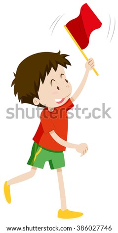 Boy with red flag illustration