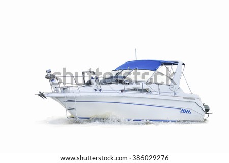 motor boat on white background Royalty-Free Stock Photo #386029276