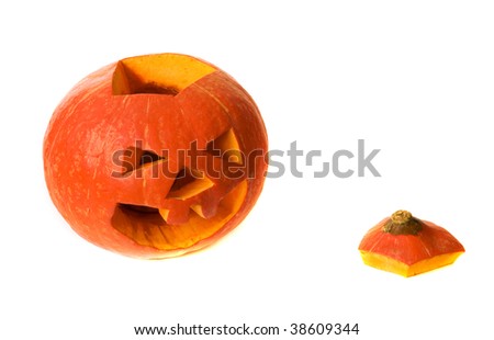 Halloween pumpkin with scary face isolated on white