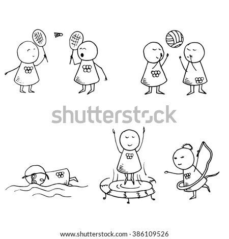 Funny people icons. Set of vector summer sports symbols. Vector Illustration.