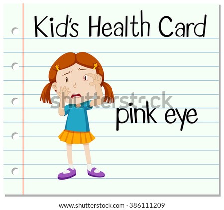 Health card with girl having pink eye illustration