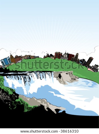 Vector art of Niagara Falls and Buffalo, New York.