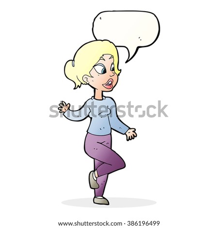 cartoon friendly woman waving with speech bubble