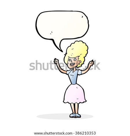 cartoon happy 1950's woman with speech bubble