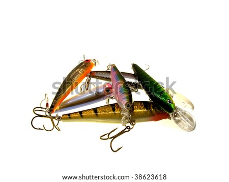 some different fishing wobbler isolated on a white background