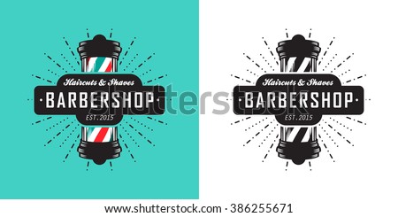 Hairdressing saloon icon with barber pole Royalty-Free Stock Photo #386255671