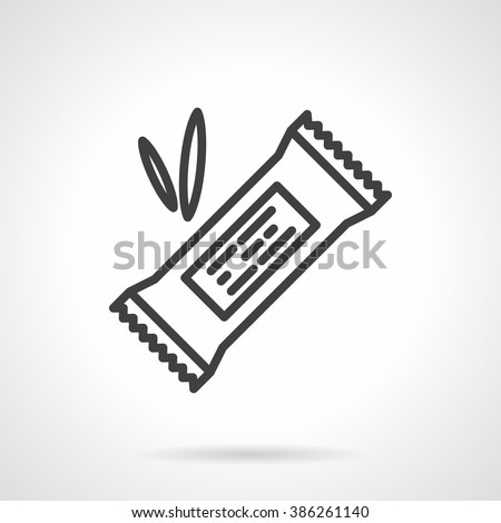 Organic sweets. Cereal energy or protein bar in pack with abstract label. Vector icon simple black line style. Single design element for website, business. Royalty-Free Stock Photo #386261140