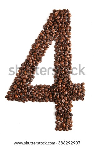 Number 4 from coffee beans isolated on white background