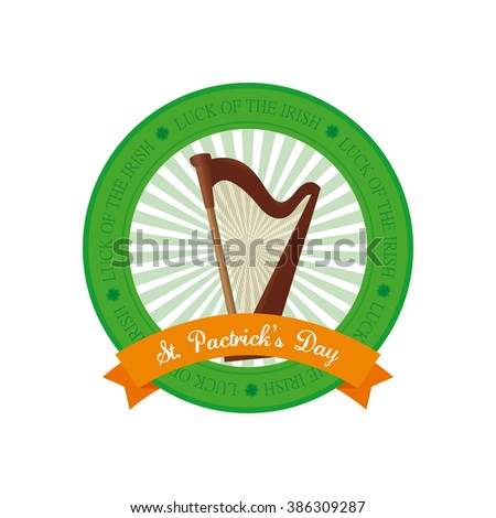 Isolated banner with a ribbon and a harp for patrick's day