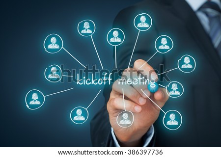 Kickoff meeting concept. Scheme illustrating first meeting with the project team and the client of the project.
 Royalty-Free Stock Photo #386397736