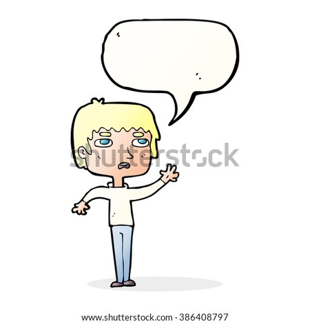 cartoon unhappy boy waving with speech bubble