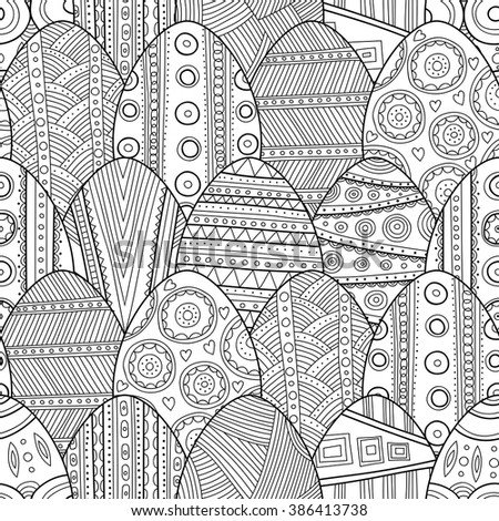 Seamless black and white pattern Easter eggs for coloring book