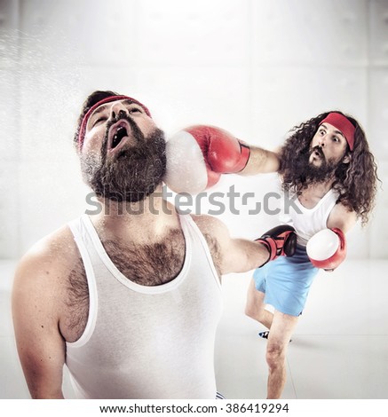 Two nerdy guys boxing