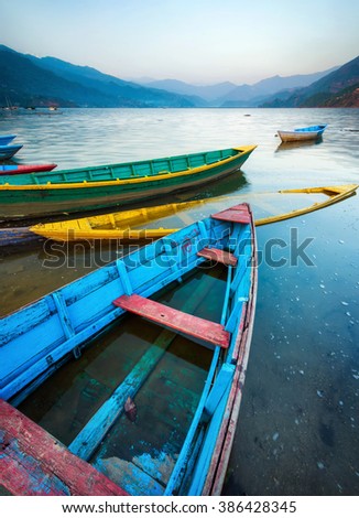 Boats on the lake. Concept and idea for adventure