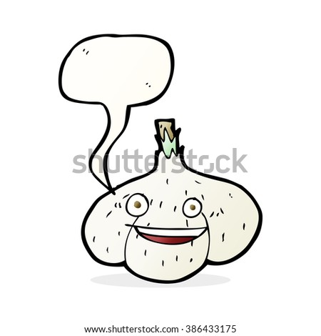 cartoon garlic with speech bubble