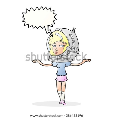 cartoon woman wearing space helmet with speech bubble