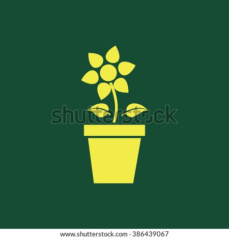 Yellow Icon of Flower Plant in Flower Vase Isolated on Dark Green Background. Eps--10.