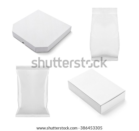collection of  various white box and packages on white background. each one is shot separately