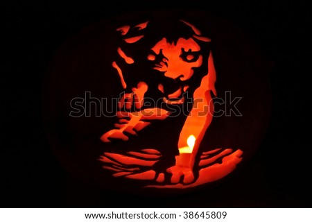Panther silhouette made from pumpkin at Halloween