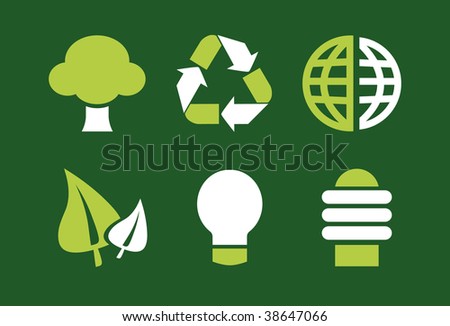 Set of 6 Environmental Green Icons, Graphics, Symbols and Signs