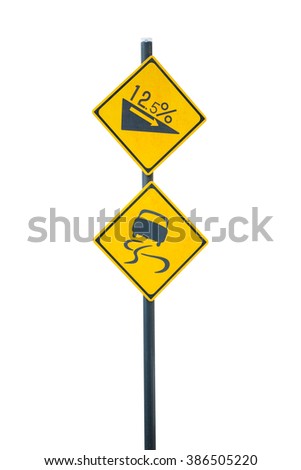 Sign road curves and slopes isolated on white background. object with clipping path.