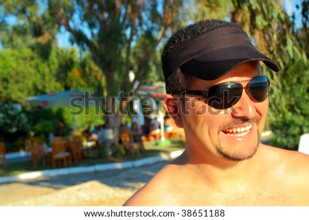 Young man. with black sunglasses.