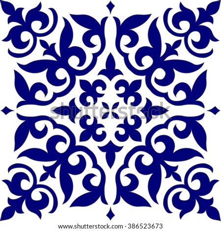 Geometric Islamic Pattern Arabesque blue and white, square