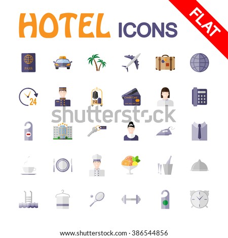 Hotel service. Icon set for web and mobile application. Vector illustration on a white background. Flat design style.