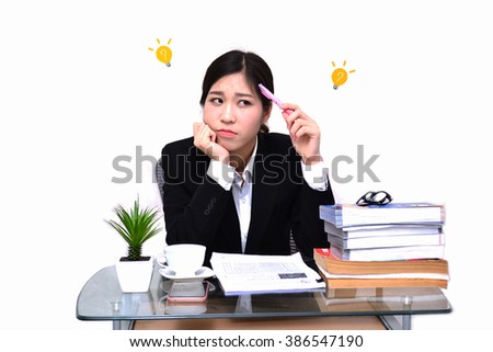 Serious businesswoman on white background focus on face