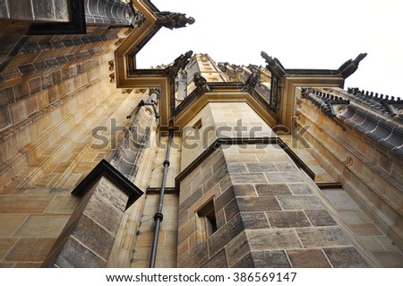 Closeup view on gothic cathedral of St. Vitus in Prague Castle, Prague, Czech Republic