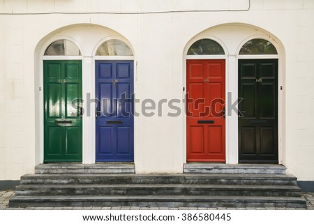 four doors on killkenny in ireland Royalty-Free Stock Photo #386580445