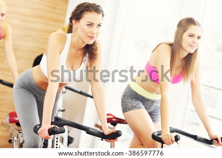 Picture of sporty group of women on spinning class